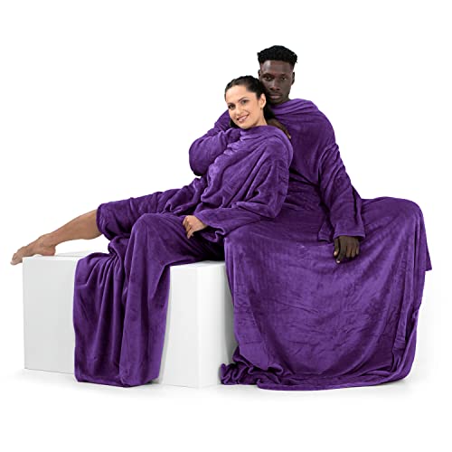 DecoKing Decke mit Ärmeln Geschenke für Frauen und Männer 150x180 cm Violett Microfaser TV Decke Kuscheldecke Weich Lazy von DecoKing
