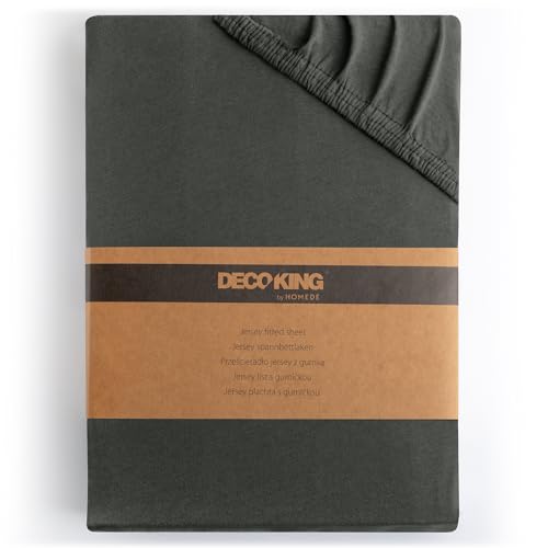 DecoKing Spannbettlaken 120x200 140x200 cm 100% gekämmte Baumwolle Anthrazit Grau Spannbetttücher Jersey Boxspringbett Amber 120 x 200 140 x 200 von DecoKing