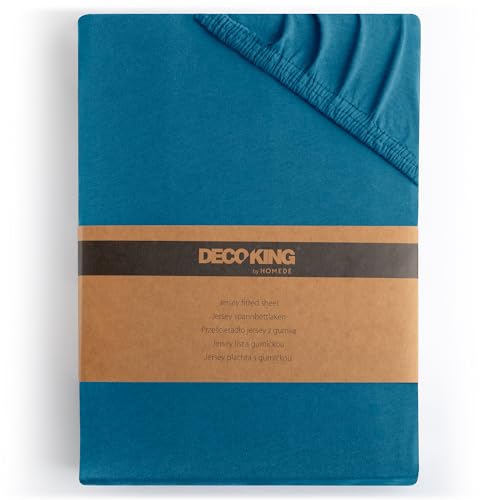 DecoKing Spannbettlaken 140x200 160x200 cm Blau Spannbetttücher Jersey 100% Baumwolle Boxspringbett Amber 140 x 200 160 x 200 von DecoKing