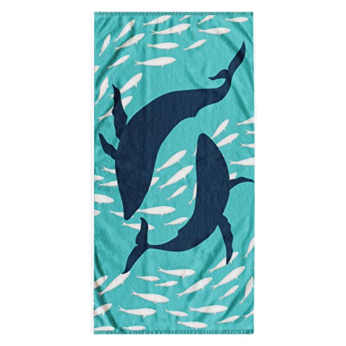 DecoKing Strandtuch groß 90x180 cm Baumwolle Frottee Velours Badetuch blau dunkelblau weiß Dolphin von DecoKing
