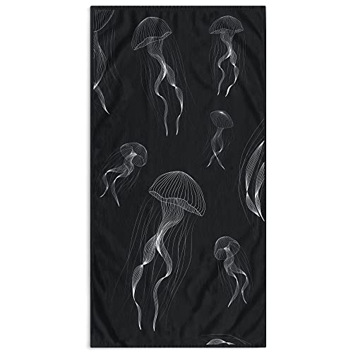 DecoKing Strandtuch groß 90x180 cm Baumwolle Frottee Velours Badetuch dunkelblau Jellyfish von DecoKing