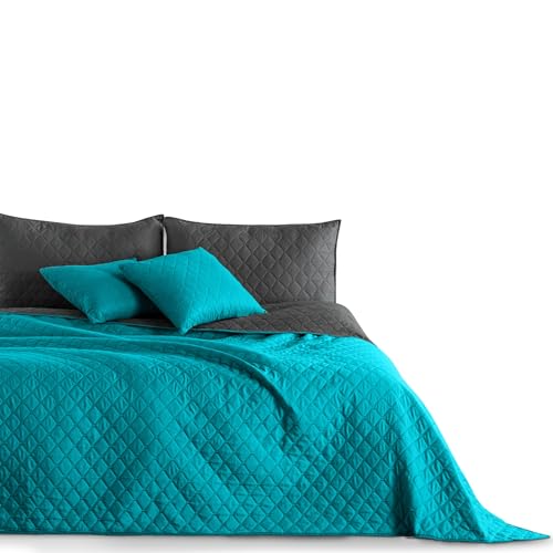 DecoKing Tagesdecke 170 x 270 cm Petrol Graphit grau Bettüberwurf zweiseitig pflegeleicht Axel von DecoKing