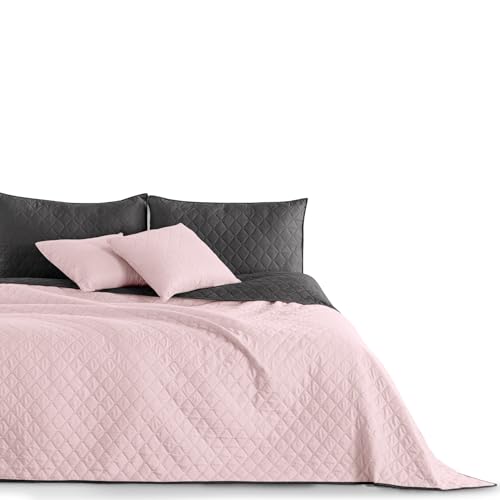 DecoKing Tagesdecke 200 x 220 cm Rosa Lila Graphit Anthrazit Grau Steppdecke zweiseitig pflegeleicht Puderrosa Anthrazit Grau von DecoKing