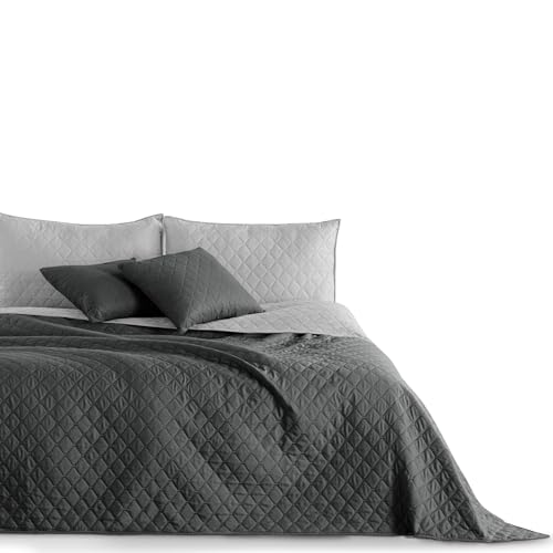 DecoKing Tagesdecke 220 x 240 cm Graphit anthrazit grau Silber Bettüberwurf zweiseitig pflegeleicht Axel von DecoKing