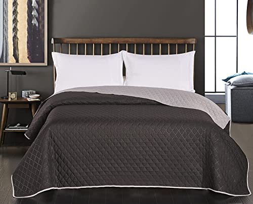 DecoKing 45794 Tagesdecke 170 x 210 cm schwarz Stahl Silber anthrazit grau Bettüberwurf zweiseitig Steppung Black Silver Paul von DecoKing