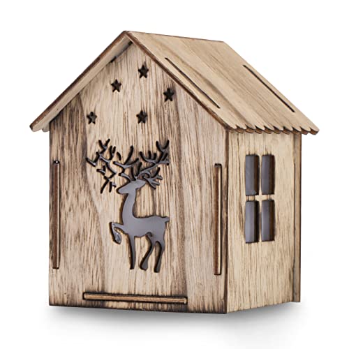 DecoKing LED Deko Weihnachten Leuchthaus Rentier Holz Beleuchtung Silva Hut von DecoKing