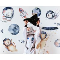 Astronaut Tiere Kinderzimmer Wandtattoo Planeten Und Sterne, Wandtattoos, Weltraum Wandaufkleber, Galaxie Aufkleber, Wandaufkleber von DecoLandiaPrints
