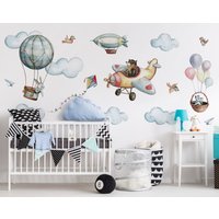 Heißluftballons Wandsticker, Tiere Für Air Kinderzimmer Wandtattoo, Kinder Flugzeug Jungen Und Mädchen Wandsticker von DecoLandiaPrints