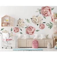 Pfingstrose Wandtattoo, Blumen Wandaufkleber Für Kinderzimmer, Aquarell Pflanzen, Selbstklebende Wandaufkleber, Home Decor von DecoLandiaPrints