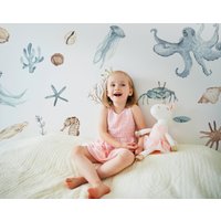 Sea World Wandtattoo, Aquarell Aufkleber Set Kinderzimmer, Kinderzimmer Ozean Schälen Und Stick, Ocean Quilt Wandtattoo von DecoLandiaPrints