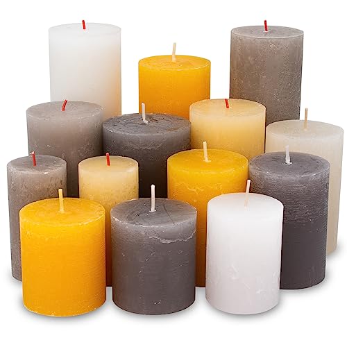 5 kg Rustik Stumpenkerzen und Polar Stumpenkerzen durchgefärbt Mixpaket Kerzen Mix Polar Rustic gemischt nach Farben | Qualitätskerzen Kerzenpaket | 1. Wahl (Grau/Gelb/Creme) von DecoLite