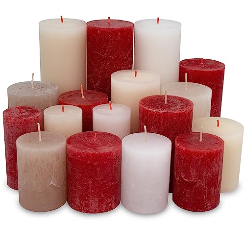 5 kg Rustik Stumpenkerzen und Polar Stumpenkerzen durchgefärbt Mixpaket Kerzen Mix Polar Rustic gemischt nach Farben | Qualitätskerzen Kerzenpaket | 1. Wahl (Rot/Creme/Weiss) von DecoLite
