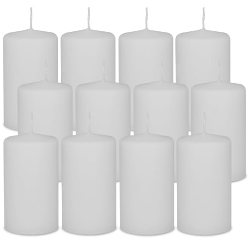 DecoLite 12er Pack Stumpenkerzen 100/60mm - Selbstverlöschend, Safe Candle, RAL Zertifiziert, 36 Stunden Brenndauer - 100% Made in Germany by Wenzel Kerzen (weiss) von DecoLite