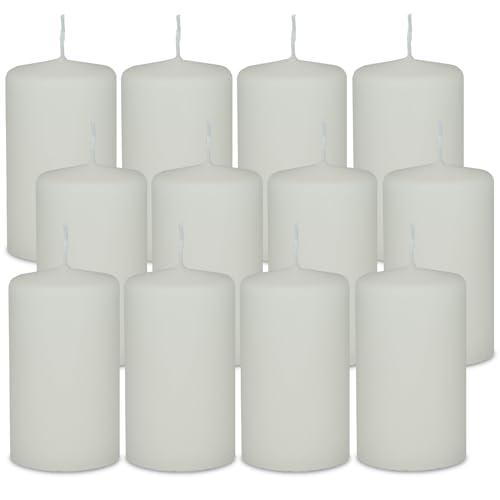 DecoLite 12er Pack Stumpenkerzen 100/60mm - Selbstverlöschend, Safe Candle, RAL Zertifiziert, 36 Stunden Brenndauer - 100% Made in Germany by Wenzel Kerzen (wollweiss) von DecoLite