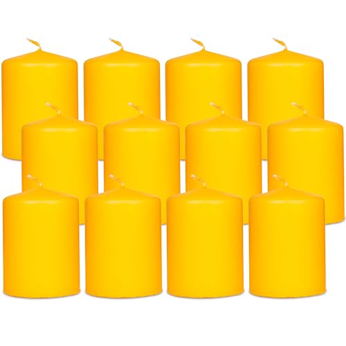 DecoLite 12er Pack Stumpenkerzen 80/60mm - Selbstverlöschend, Safe Candle, RAL Zertifiziert, 27 Stunden Brenndauer - 100% Made in Germany by Wenzel Kerzen (Zitrone) von DecoLite