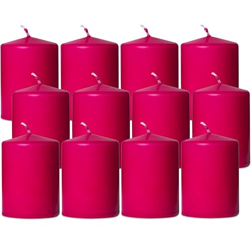 DecoLite 12er Pack Stumpenkerzen 80/60mm - Selbstverlöschend, Safe Candle, RAL Zertifiziert, 27 Stunden Brenndauer - 100% Made in Germany by Wenzel Kerzen (fuchsia) von DecoLite