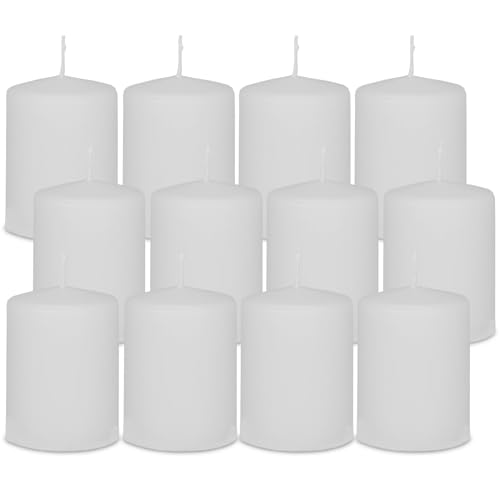 DecoLite 12er Pack Stumpenkerzen 80/60mm - Selbstverlöschend, Safe Candle, RAL Zertifiziert, 27 Stunden Brenndauer - 100% Made in Germany by Wenzel Kerzen (weiss) von DecoLite