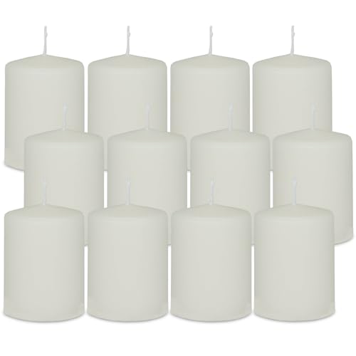 DecoLite 12er Pack Stumpenkerzen 80/60mm - Selbstverlöschend, Safe Candle, RAL Zertifiziert, 27 Stunden Brenndauer - 100% Made in Germany by Wenzel Kerzen (wollweiss) von DecoLite