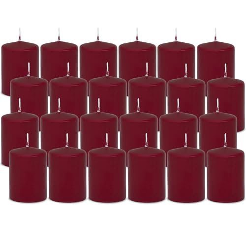 DecoLite 24er Pack Stumpenkerzen 80/60mm - Selbstverlöschend, Safe Candle, RAL Zertifiziert, 27 Stunden Brenndauer - 100% Made in Germany by Wenzel Kerzen (altrot) von DecoLite