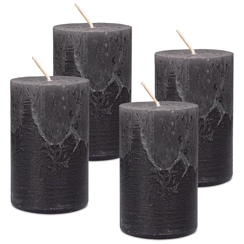 DecoLite Stumpenkerzen Rustic 4er Set 110x70 mm | Selbstverlöschend Safe Candle | Durchgefärbt RAL-zertifiziert | Brenndauer ca. 51h | Made in Germany | Rustik Deko Kerzen von DecoLite (anthrazit) von DecoLite
