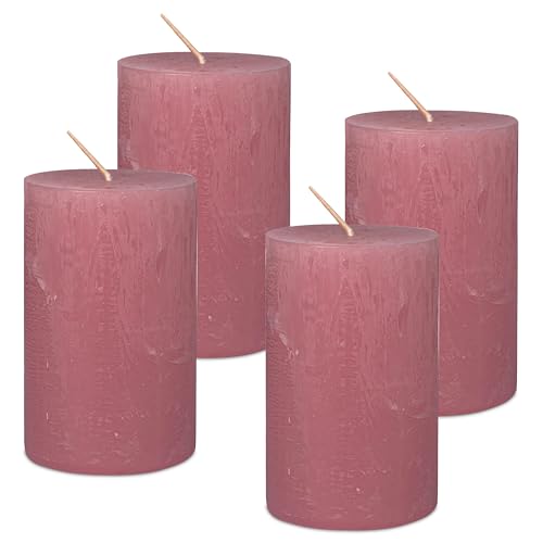 DecoLite Stumpenkerzen Rustic 4er Set 110x70 mm | Selbstverlöschend Safe Candle | Durchgefärbt RAL-zertifiziert | Brenndauer ca. 51h | Made in Germany | Rustik Deko Kerzen von DecoLite (antikrosa) von DecoLite