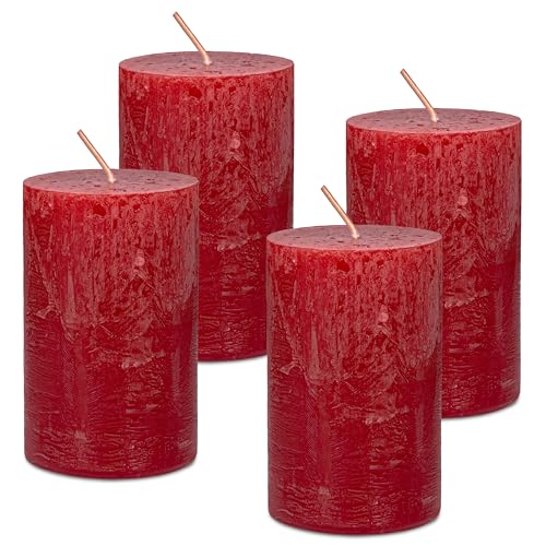 DecoLite Stumpenkerzen Rustic 4er Set 110x70 mm | Selbstverlöschend Safe Candle | Durchgefärbt RAL-zertifiziert | Brenndauer ca. 51h | Made in Germany | Rustik Deko Kerzen von DecoLite (rot) von DecoLite