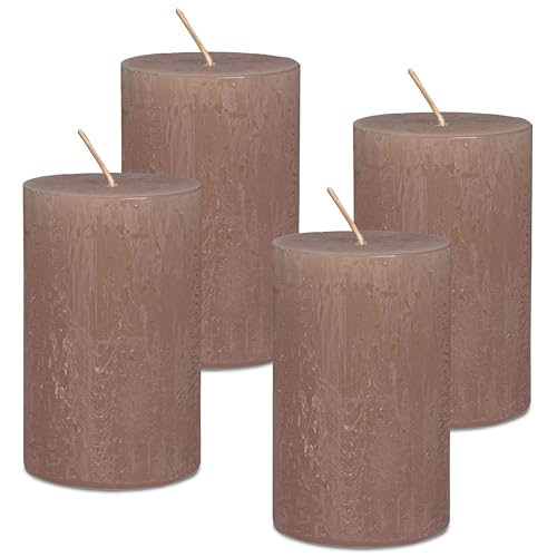 DecoLite Stumpenkerzen Rustic 4er Set 110x70 mm | Selbstverlöschend Safe Candle | Durchgefärbt RAL-zertifiziert | Brenndauer ca. 51h | Made in Germany | Rustik Deko Kerzen von DecoLite (sahara) von DecoLite