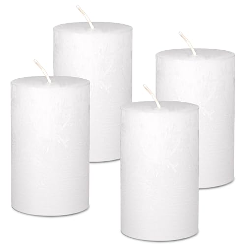 DecoLite Stumpenkerzen Rustic 4er Set 110x70 mm | Selbstverlöschend Safe Candle | Durchgefärbt RAL-zertifiziert | Brenndauer ca. 51h | Made in Germany | Rustik Deko Kerzen von DecoLite (weiss) von DecoLite