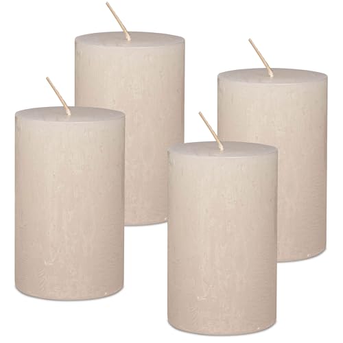 DecoLite Stumpenkerzen Rustic 4er Set 110x70 mm | Selbstverlöschend Safe Candle | Durchgefärbt RAL-zertifiziert | Brenndauer ca. 51h | Made in Germany | Rustik Deko Kerzen von DecoLite (wollweiss) von DecoLite