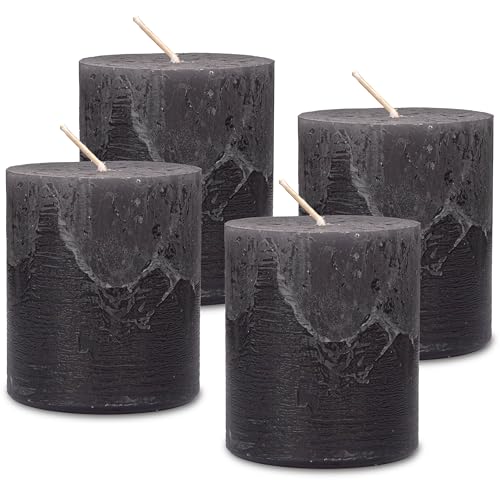 DecoLite Stumpenkerzen Rustic 4er Set 80x70 mm | Selbstverlöschend Safe Candle | Durchgefärbt RAL-zertifiziert | Brenndauer ca. 25h | Made in Germany | Rustik Deko Kerzen von DecoLite (anthrazit) von DecoLite