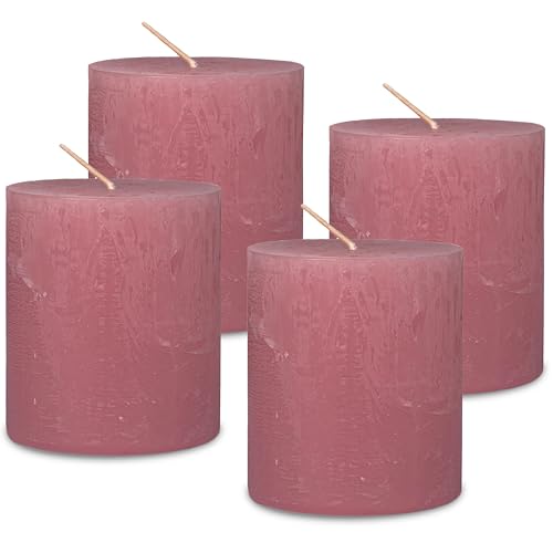DecoLite Stumpenkerzen Rustic 4er Set 80x70 mm | Selbstverlöschend Safe Candle | Durchgefärbt RAL-zertifiziert | Brenndauer ca. 25h | Made in Germany | Rustik Deko Kerzen von DecoLite (antikrosa) von DecoLite
