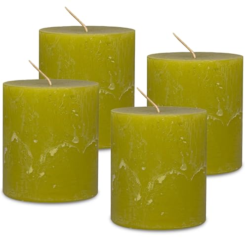DecoLite Stumpenkerzen Rustic 4er Set 80x70 mm | Selbstverlöschend Safe Candle | Durchgefärbt RAL-zertifiziert | Brenndauer ca. 25h | Made in Germany | Rustik Deko Kerzen von DecoLite (limone) von DecoLite
