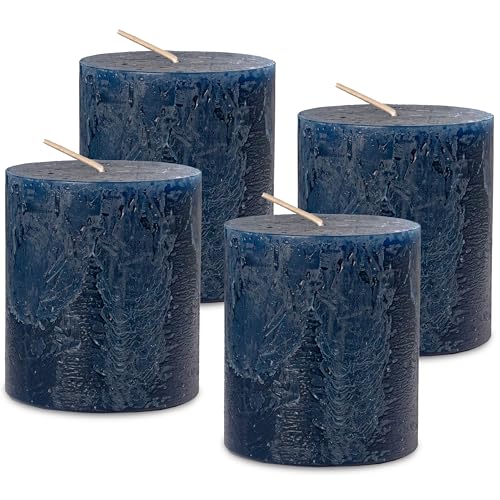 DecoLite Stumpenkerzen Rustic 4er Set 80x70 mm | Selbstverlöschend Safe Candle | Durchgefärbt RAL-zertifiziert | Brenndauer ca. 25h | Made in Germany | Rustik Deko Kerzen von DecoLite (nachtblau) von DecoLite