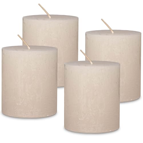 DecoLite Stumpenkerzen Rustic 4er Set 80x70 mm | Selbstverlöschend Safe Candle | Durchgefärbt RAL-zertifiziert | Brenndauer ca. 25h | Made in Germany | Rustik Deko Kerzen von DecoLite (wollweiss) von DecoLite