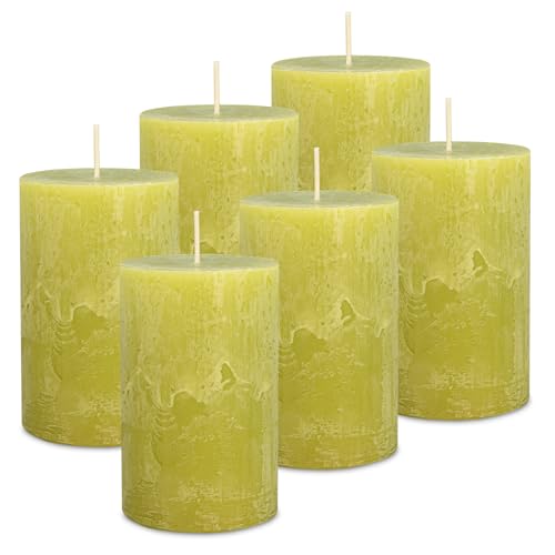 DecoLite: 6 x Rustik Stumpenkerzen 110/70 mm Safe Candle Selbstverlöschend. Brenndauer ca. 51 Stunden - 100% made in Germany von Wenzel Kerzen - RAL Zertifiziert (limone) von DecoLite