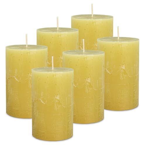 DecoLite: 6 x Rustik Stumpenkerzen 110/70 mm Safe Candle Selbstverlöschend. Brenndauer ca. 51 Stunden - 100% made in Germany von Wenzel Kerzen - RAL Zertifiziert (mimose) von DecoLite