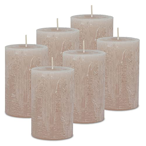 DecoLite: 6 x Rustik Stumpenkerzen 110/70 mm Safe Candle Selbstverlöschend. Brenndauer ca. 51 Stunden - 100% made in Germany von Wenzel Kerzen - RAL Zertifiziert (sahara), Ohne Duft von DecoLite