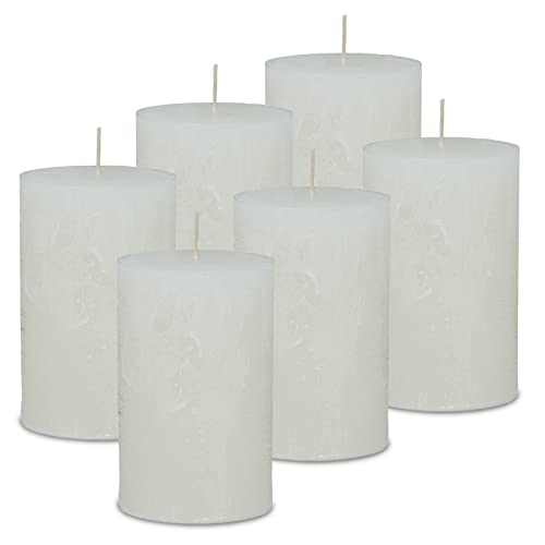 DecoLite: 6 x Rustik Stumpenkerzen 110/70 mm Safe Candle Selbstverlöschend. Brenndauer ca. 51 Stunden - 100% made in Germany von Wenzel Kerzen - RAL Zertifiziert (wollweiss) von DecoLite