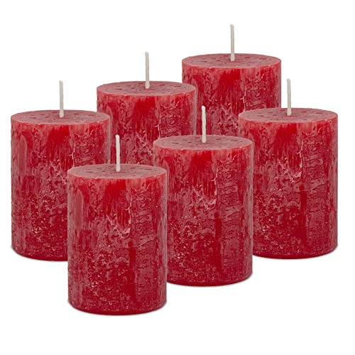 DecoLite: 6 x Rustik Stumpenkerzen 80/60 mm Safe Candle Selbstverlöschend. Brenndauer ca. 25 Stunden - 100% made in Germany von Wenzel Kerzen - RAL Zertifiziert (rot) von DecoLite