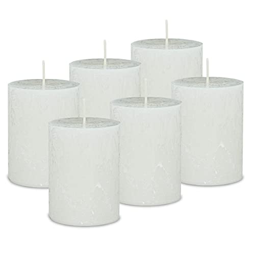 DecoLite: 6 x Rustik Stumpenkerzen 80/60 mm Safe Candle Selbstverlöschend. Brenndauer ca. 25 Stunden - 100% made in Germany von Wenzel Kerzen - RAL Zertifiziert (wollweiss) von DecoLite