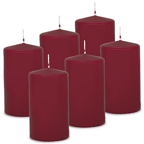 DecoLite: 6x Stumpenkerzen 130/70 mm Safe Candle - Selbstverlöschend - Brenndauer ca. 61 Stunden - 100% made in Germany von Wenzel Kerzen Wachskerzen - RAL Zertifiziert (altrot) von DecoLite