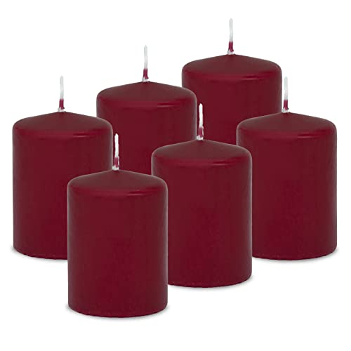 DecoLite: 6x Stumpenkerzen 80/60 mm Safe Candle - Selbstverlöschend - Brenndauer ca. 27 Stunden - 100% made in Germany von Wenzel Kerzen Wachskerzen - RAL Zertifiziert (altrot) von DecoLite
