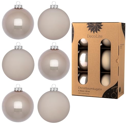 DecoLite: Christbaumkugeln aus Glas Ø 10 cm (6 Stück) - Beige - matt/glänzend von DecoLite