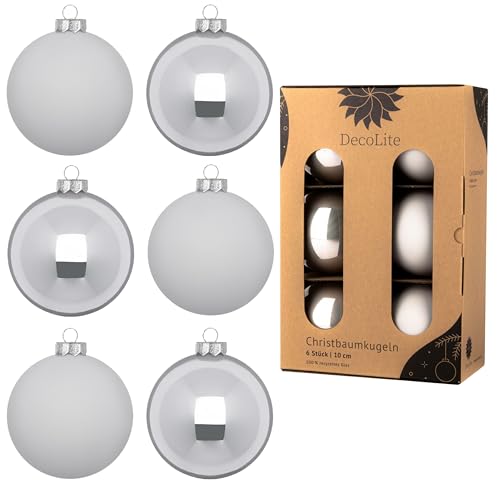 DecoLite: Christbaumkugeln aus Glas Ø 10 cm (6 Stück) - Grau - matt/glänzend von DecoLite