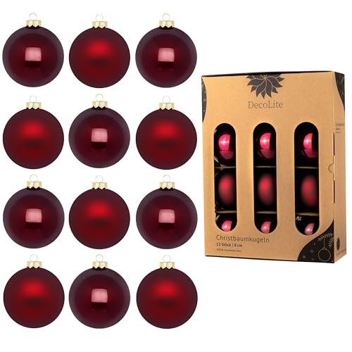 DecoLite: Christbaumkugeln aus Glas Ø 8 cm (12 Stück) - Bordeaux - matt/glänzend von DecoLite