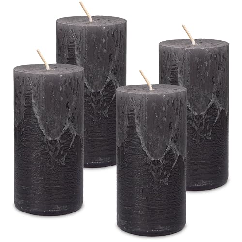 DecoLite: Stumpenkerzen Rustik 4er Set 140x70 mm | Selbstverlöschend Safe Candle | Durchgefärbt RAL-zertifiziert | Brenndauer ca. 69h | Made in Germany | Rustik Deko Kerzen (anthrazit) von DecoLite