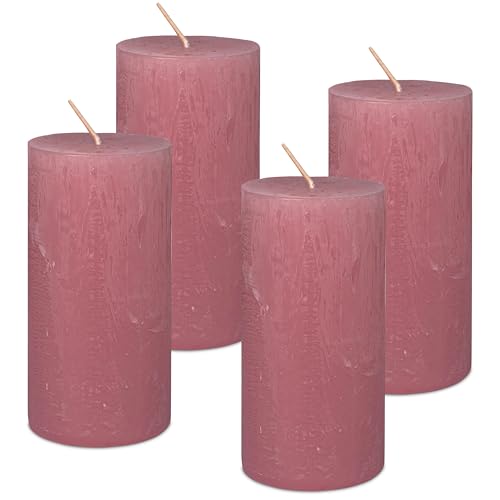 DecoLite: Stumpenkerzen Rustik 4er Set 140x70 mm | Selbstverlöschend Safe Candle | Durchgefärbt RAL-zertifiziert | Brenndauer ca. 69h | Made in Germany | Rustik Deko Kerzen (antikrosa) von DecoLite