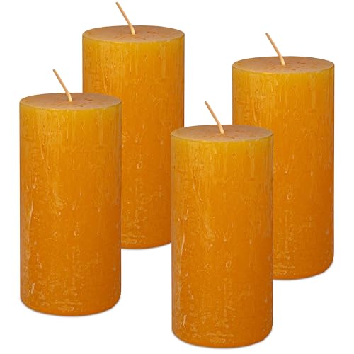 DecoLite: Stumpenkerzen Rustik 4er Set 140x70 mm | Selbstverlöschend Safe Candle | Durchgefärbt RAL-zertifiziert | Brenndauer ca. 69h | Made in Germany | Rustik Deko Kerzen (gelb) von DecoLite