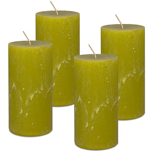 DecoLite: Stumpenkerzen Rustik 4er Set 140x70 mm | Selbstverlöschend Safe Candle | Durchgefärbt RAL-zertifiziert | Brenndauer ca. 69h | Made in Germany | Rustik Deko Kerzen (limone) von DecoLite