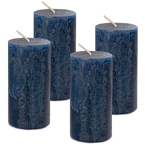 DecoLite: Stumpenkerzen Rustik 4er Set 140x70 mm | Selbstverlöschend Safe Candle | Durchgefärbt RAL-zertifiziert | Brenndauer ca. 69h | Made in Germany | Rustik Deko Kerzen (nachtblau) von DecoLite